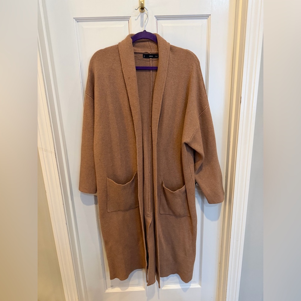 Mango Long Camel Open Front Coatigan Camel Cardigan Sweater Size M NWOT - Picture 5 of 9